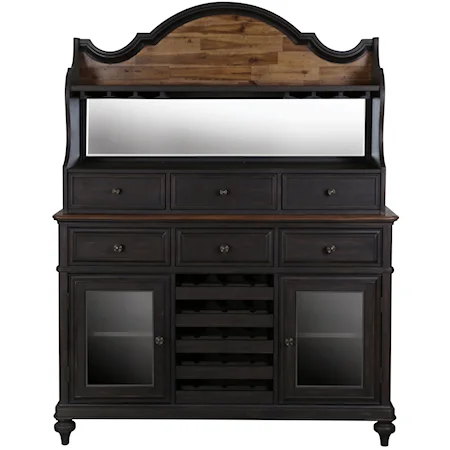 Server and Hutch With 6 Drawers and Stemware Hanging Rack